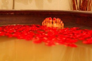 Feet in a bath at a spa