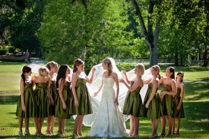 Bride and bridesmaids at an outdoor wedding