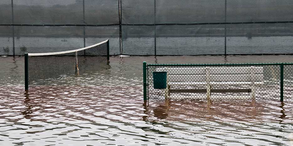 flooded tennis court